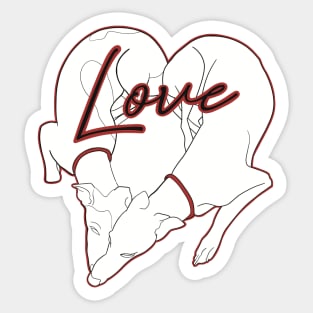 Adorable Greyhound dog design shaped in a heart with the word love inside, with red details Sticker